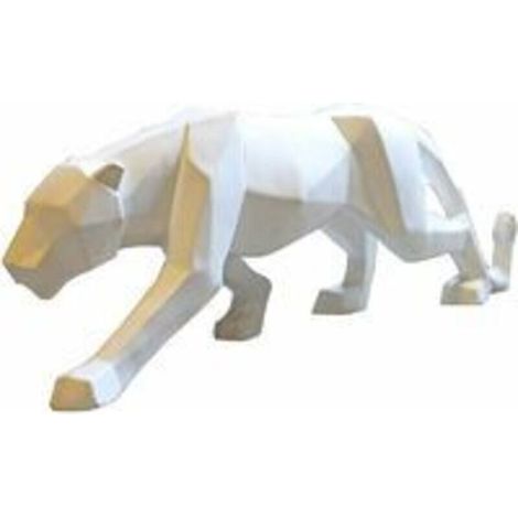 Panther-Statue, Leoparden-Skulptur, Heimkunst, Handwerk, Ornamente, modern, abstract, geometric, Kunstharz, für Wohnzimmer, TV-Schrank, Dekoration, white, small, 25 cm (1/4)