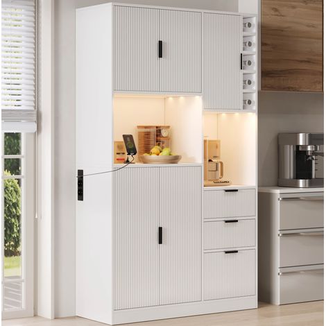 Meuble de cuisine haut avec range-bouteilles, 3 tiroirs, LED et prises HAVRYA (1/5)