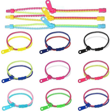 12 bracelets à fermeture éclair pour fête, bracelets anti-stress aux couleurs néon, bracelets d'amitié anti-stress (1/5)