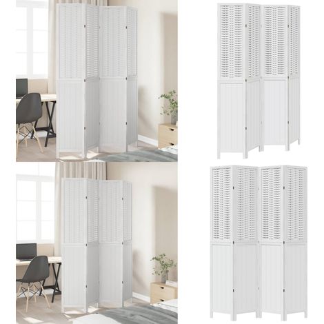 Biombo separador de 4 paneles madera maciza Paulownia blanco - Madera paulownia - Separador de ambientes