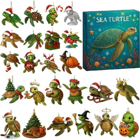 Calendrier de l Avent Compte à Rebours Tortues de Mer,2D Acrylique Décor Saisonnier 24 Jours - 2025 Calendrier Avent Sapin Noël Pendentif Tortue Mer - Pour Maison Voiture Fêtes Adultes (1/5)