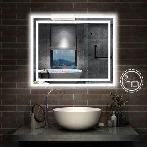 Bathroom Mirror with Lights Anti Fog Touch Sensor Wall Mounted LED Bathroom Mirrors - 600x500mm Dimmable 3 Colour