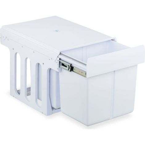Relaxdays Pattumiera Estraibile Sottolavello, Cestino Raccolta Differenziata 2 Scomparti 15 L, 35,1x34,3x48 cm, Bianco