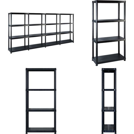 Étagère de rangement à 4 niveaux Noir 244x30,5x130 cm Plastique - Étagère De Rangement - Étagère Industrielle - Meuble De Rangement - Stockage Vertical - Organisation Maison - Home & Living (1/5)