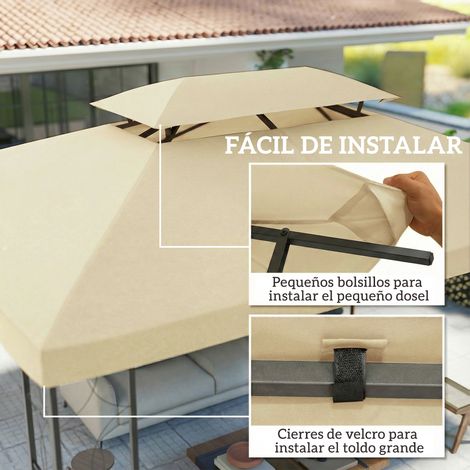 Store banne de remplacement 4 x 3 m avec double toit, trous d'évacuation et protection UV. Store banne seul. Armature non incluse. Blanc crème. (1/5)