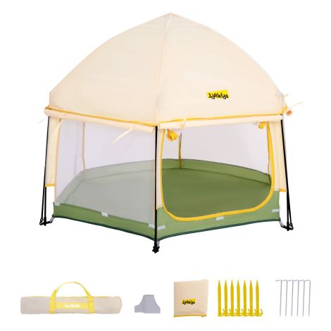 Parc pour bébé pliable avec pare-soleil,grand parc hexagonal,livré avec un sac de rangement portable,idéal pour la maison,le jardin et la plage-150 x 15 x 105 cm,jaune (1/5)