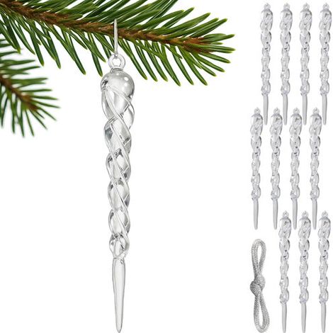 Carámbanos acrílicos para árbol de Navidad, 12 unidades, 13 cm de largo