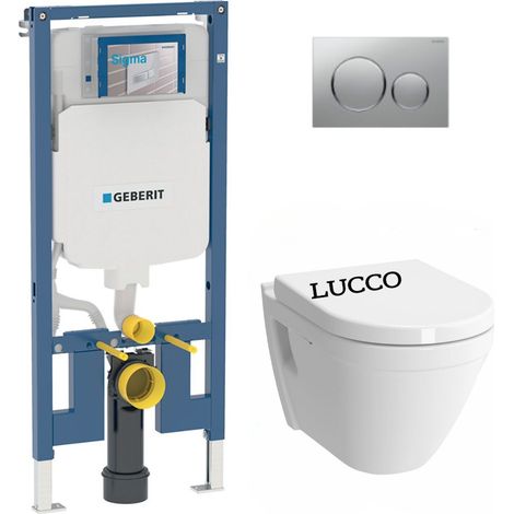 Pack WC Bati-support Geberit UP720 extra-plat + WC sans bride Lucco Avva + Abattant frein de chute + Plaque chrome (SLIM-Avva-N) (1/5)