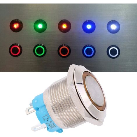 2 interrupteurs à bouton-poussoir autobloquants 1224 V CC 19 mm, 1 NO, 4 broches, en métal (jaune) (1/5)