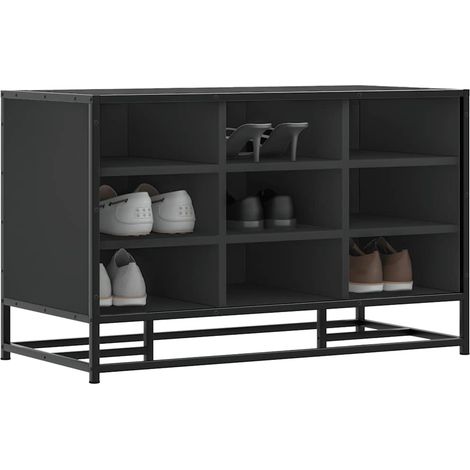Banco zapatero madera de ingeniería y metal negro 84x40x53,5 cm