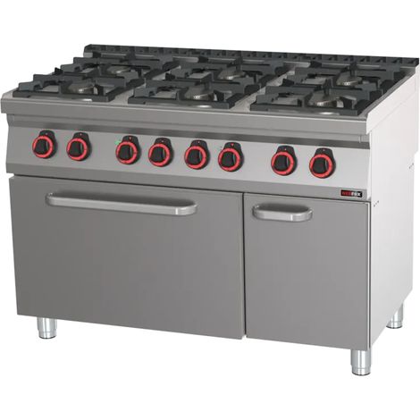 Fourneau combiné avec four électrique statique GN 2/1 - 6x brûleur ECO REDFOX - SPBT 70/120 21 GE - REDFOX