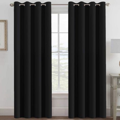 Rideaux occultants pour chambre à coucher, rideaux isolants thermiques pour salon (96 po), rideaux écoénergétiques pour porte-fenêtre (noir de jais, 1 pièce, L 132 x H 160 cm) (1/5)