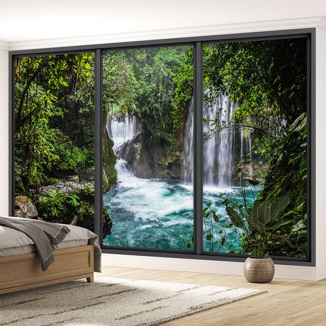 Papier peint panoramique Trompe l'oeil baie vitrée - Cascade - 130 cm x 78 cm (1/5)