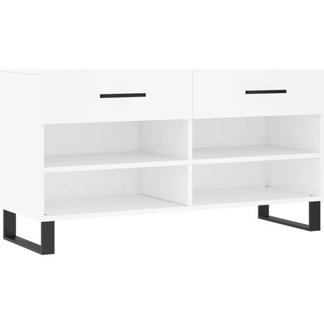 Banc à chaussures bottes commode étagère meuble entrée rangement 102 x 35 x 55 cm bois d'ingénierie blanc