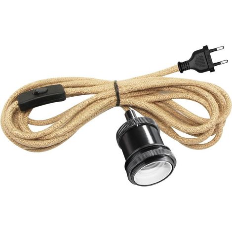 Lustre Corde de Chanvre avec Prise, 500CM Cable Douille E27, Lampe Suspendue avec Prise et Interrupteur, Suspension Luminaire Corde Chanvre, Convient pour Intérieur DIY Abat Jour, Noir [Classe énergét (1/5)