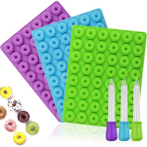 Ensemble monobloc (violet + bleu + vert) de moules à beignets en silicone, moules à glaçons antiadhésifs (1/5)