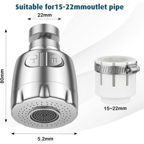 Aérateur de robinet, robinet pivotant à 360°, aérateur de robinet à économie d'eau, buse de régulateur de filtre de robinet à économie d'eau de cuisine et de salle de bains, argent (1/5)