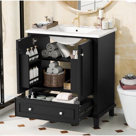 Mobile bagno sotto lavabo con lavabo in ceramica 73x45x87 cm, nero (1/5)