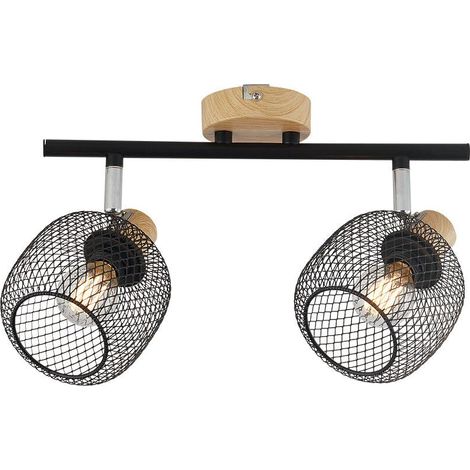 Plafonnier décoratif 2xE14 23W IP20 – Noir et bois (1/3)