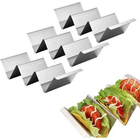 Set di 3 porta taco e porta tortilla in acciaio inossidabile, piatto per snack e ciotola per 3 tortilla, utensile da cucina lavabile in lavastoviglie, colore argento. (1/5)