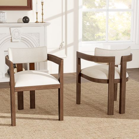 REDOM Lot de 2 chaises de salle à manger avec accoudoirs, tissu en lin, cadre en bois massif couleur noyer (1/5)