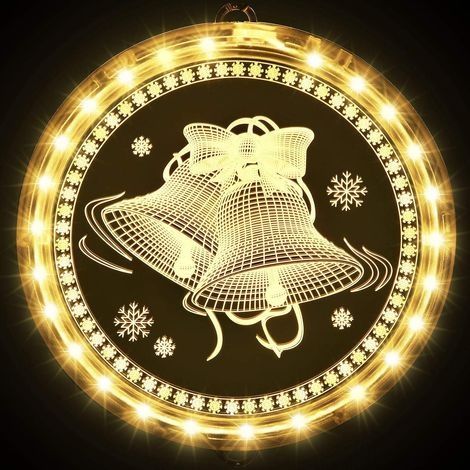 Lumières de fenêtre de décoration de Noël, guirlandes lumineuses de fête de vacances de fenêtre, blanc chaud (cloches) (1/5)