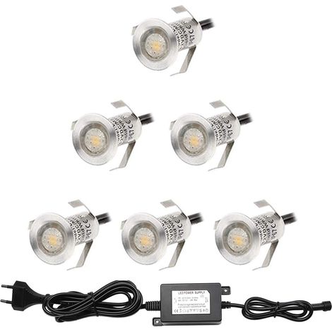 LED Spot Encastrable Extérieur Mini Spot Encastré de Ø18mm Eclairage Encastrables Extérieur pour Terrasse Enterre IP67 Etanche DC12V Lumière pour Escalier Patio(Blanc Chaud, 6 kit) (1/5)
