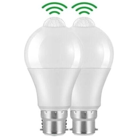 Pair - 2 pièces Ampoule Detecteur de Mouvement B22 Baïonnette LED, 12W, 1020lm, Blanc Froid 6000 K, CIR 85, étanches IP42 à économie d\\'énergie, non dimmable, Ampoule à Détecteur de Mouvement (1/4)