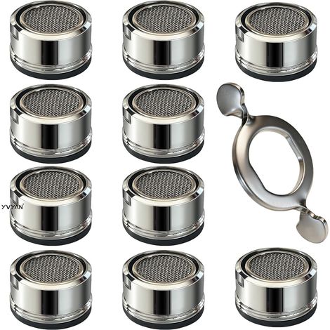 M24-10-teiliger Wasserhahn-Luftsprudler, wassersparender Luftsprudler mit Edelstahl- und ABS-Filter, Wasserspar-Sprudler für Bad und Küche, inklusive 10 Unterlegscheiben und 1 Wasserhahnschlüssel