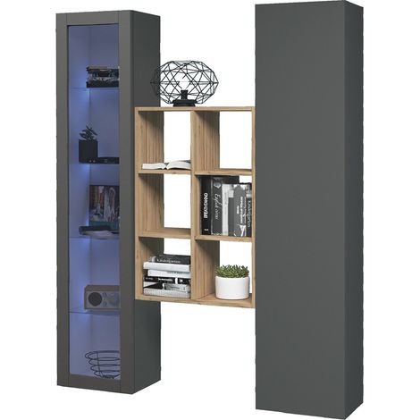 Credenza Gastone, Madia 8 Ripiani, 16 Vani Made in Italy, 30x40x180h cm Nero Antracite