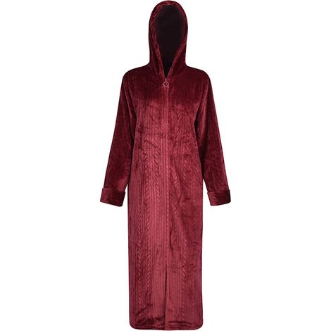 Peignoir Long - Polaire Épaisse 320 g/m² - Capuche et Fermeture Éclair Avant - Pour Femme - Taille Unique / S à XXL Disponible (1/5)
