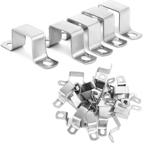 Pack de 20 supports de connecteur en forme de U 28 x 31 mm - Collier de serrage carré en acier inoxydable 304 pour canal de support, profil en U, tuyaux carrés (1/5)