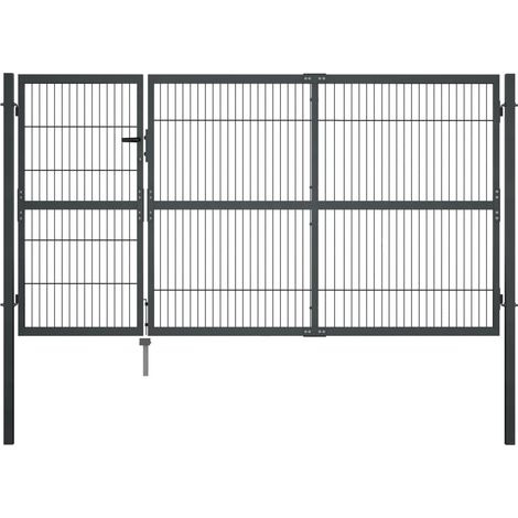 Vidaxl – Portail en acier 350 x 140 cm – Couleur anthracite – Résistant à la rouille – Poteaux soudés pour sécurité accrue – Pour usage extérieur durable