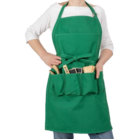 1 - Tablier De Jardinage - Coton - 5 Poches Spacieuses Pour Outils Et Accessoires - Usage Cuisine Bricolage Jardin - Vert - 75x48cm (1/4)