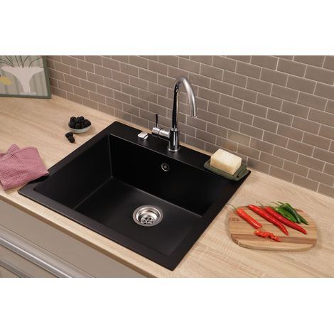 Küchenspüle Einbau Spüle Granit Massiv 60 x 53 Schwarz Respekta Oakville