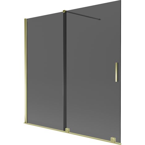 Mexen Velar paratia da bagno a 2 ante scorrevole 160 x 150 cm, grafite, oro - 896-160-000-41-50 (1/2)