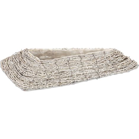 Set di 2 vasi da fiori triangolari rustici da interno e esterno 25 x 25 x 25 cm in rattan bianco 130012569