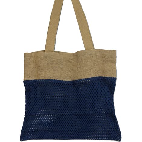 Sac en filet de jute et coton doux pur - Denim- Vendu par 1
