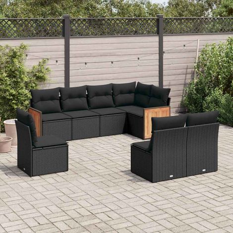 Ensemble Salon Jardin 8 Places Résine Tressée Noir avec Coussins - Meuble Extérieur Modulaire avec Rangement et Housse Lavable (1/3)