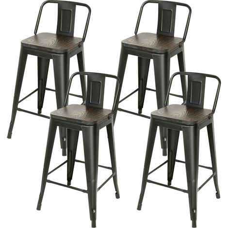 Haloyo® Lot de 4 chaises salle à manger, Style industriel, Empilables pour rangement facile, Pour intérieur et extérieur, noir (1/5)