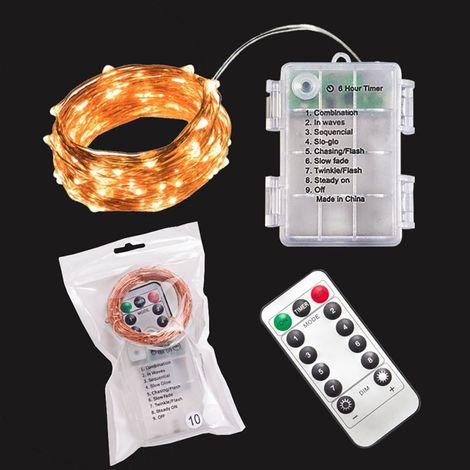 50Leds Guirlande Lumineuse a Pile,5 mètre Micro Argent Câble 3AA Opération batterie étanche avec télécommande 8 Programme (Blanc Chaud, (3×AAA, non incluses)) [Classe énergétique A] (1/5)