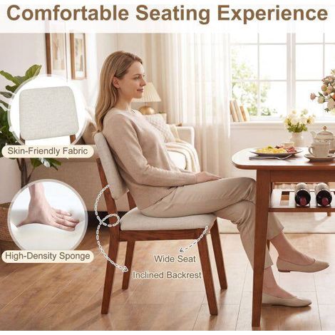 3-Piece Dining Set with Upholstered Chairs, Beige/Natural (1/5)