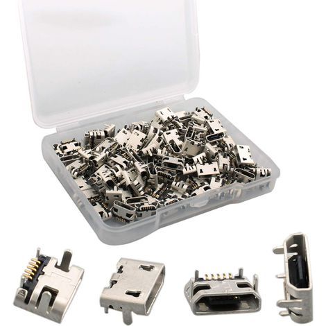 100 conectores micro USB tipo B hembra de 180 grados y 5 pines SMD SMT soldables para teléfonos, electrónica, Raspberry Pi y proyectos DIY. (1/5)