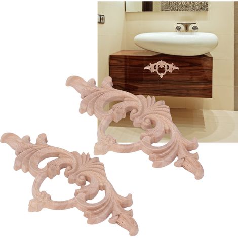 Lot de 2 accessoires décoratifs pour meubles de style européen, longs panneaux floraux en bois massif, panneaux de porte sculptés (1/5)