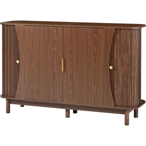 Buffet en MDF couleur noyer 140x40x88 cm avec 2 portes coulissantes, meuble de rangement pour salon et entrée, charge max. 60 kg (1/5)