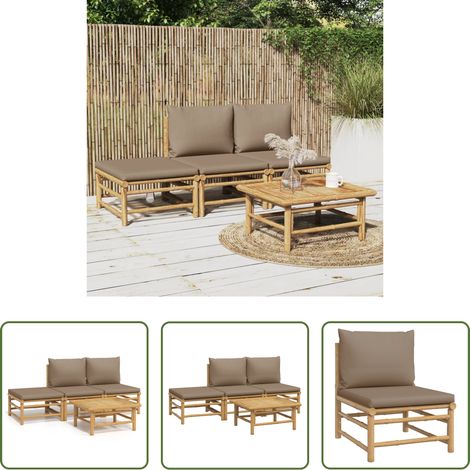 Canapé de jardin -  Salon de jardin 4 pcs avec coussins taupe bambou (1/5)