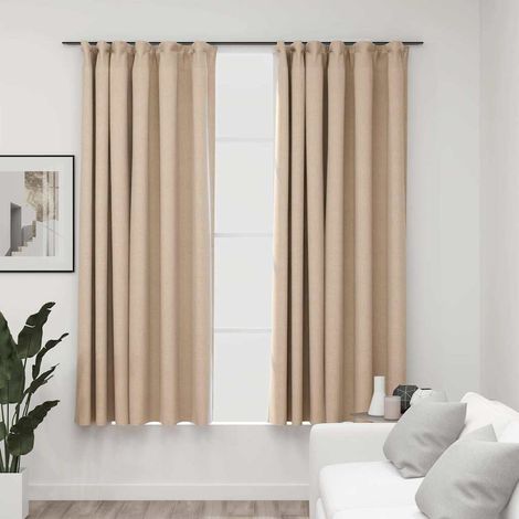 Rideaux occultants aspect lin et crochets 2 pcs beige 140x175cm (1/5)