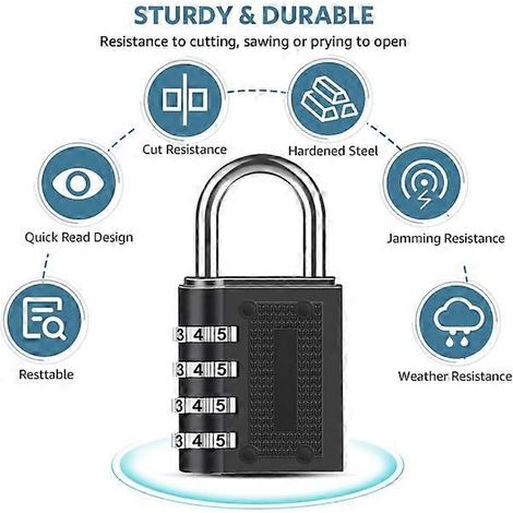 Cadenas à combinaison, cadenas étanche à code, 4 chiffres