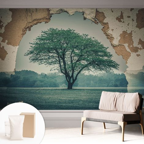 Fototapete - Tapete Vliestapete mit Kleber - Wandtapete Moderne Wandbild Schlafzimmer Wohnzimmer Einsamer Baum 312x219 cm (1/5)