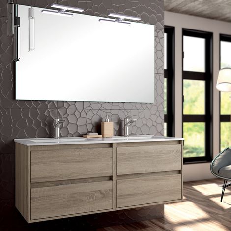 Meuble de salle de bain 120cm double vasque - 4 tiroirs - cambrian (chêne clair) - IRIS (1/5)